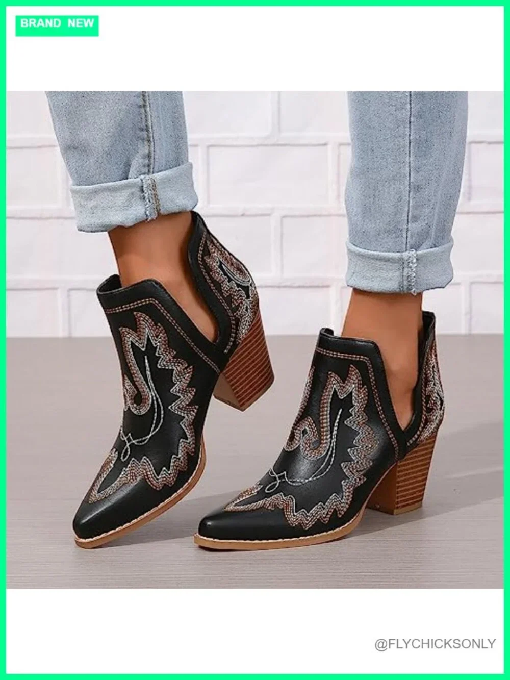Handcrafted Western Embroidered Pointed Toe Chunky Heel Ankle Bootie